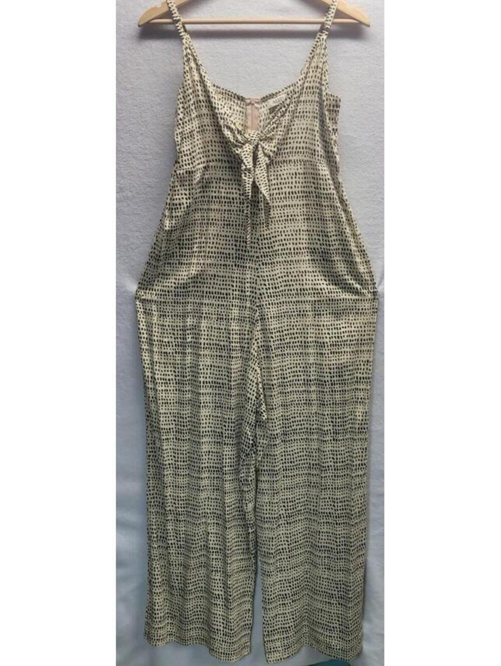 Aura BLK/WHT Boutique Jumpsuit Women's Large Spaghetti Strap Front Bow Zipper Ba